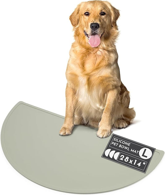 Should We Go? - Waterproof Silicone Pet Food Mat - Non-Slip, Spill-Proof Feeding Mats for Floors, Raised Edge Design, Easy-to-Clean, Rubber Mat for Dog & Cat Bowls, 28" Across x 14" Deep, Large-Sage