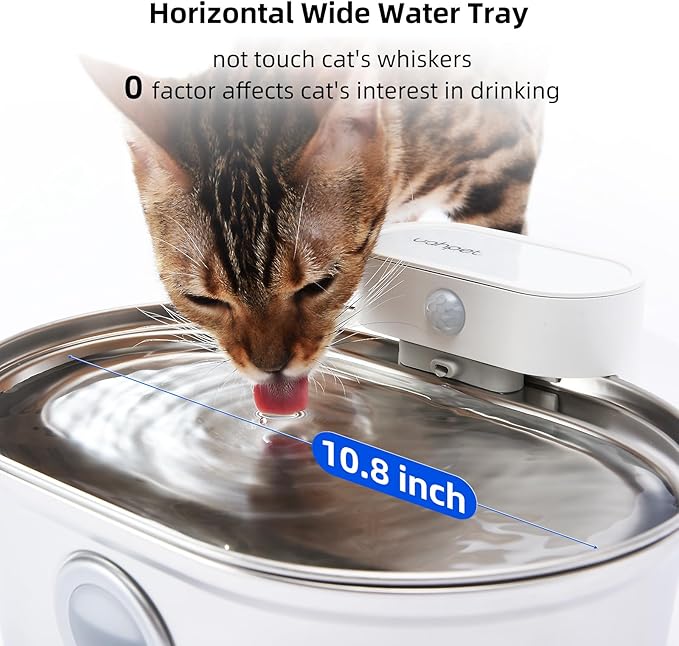 uahpet Wireless Cat Water Fountain Stainless Steel Pro, External Pump Battery Operated Pet Waterer, Dog Drinking Dispenser with Water Level Window, 67oz/2L