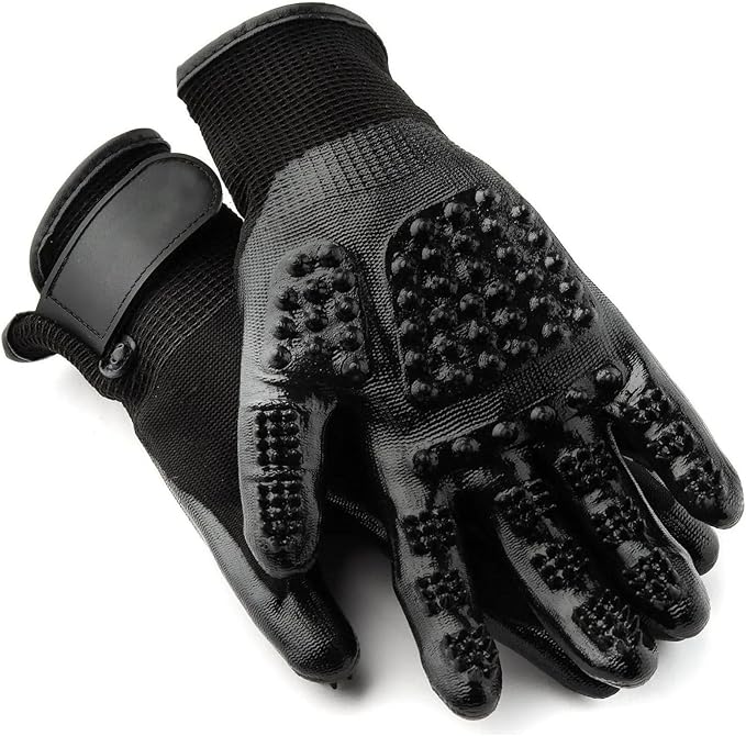 Dog Grooming Gloves – Shedding Gloves for Dogs, Cats & Horses – Pet Grooming Glove & Hair Remover – Dog Brush Glove for Bathing, Deshedding & Massage Mitt– Adjustable Fit (Blue&Black)