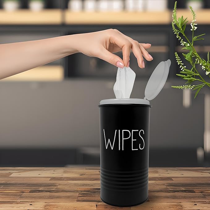 TEKHEUTEN Wipe Holder for Kitchen/Bathroom Counter, Disinfectant Wipe Container, Farmhouse Kitchen Decor, Vintage Countertop Wipe Storage Organizer Caddy, with Matte Black