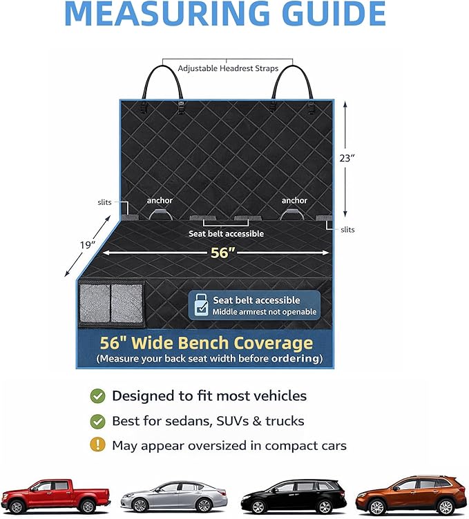 Deluxe More Durable Waterproof Backseat Protector, High Heat Resistant and Nonslip Back Seat Cover for Dogs Kids, Universal Size Fits Cars, Trucks, SUVs