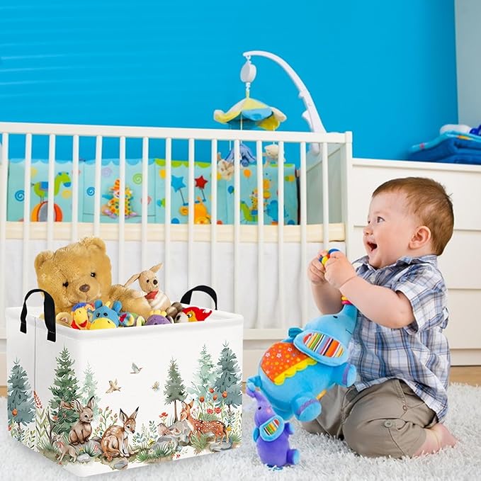 FXOCSHE Rectangular Baby Storage Basket,Collapsible Kid Toy Bin Nursery Classroom Books Shelf Basket,Toy Organizer,Room decor(Lucky animal)