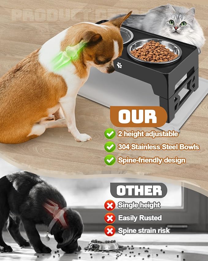 Jovrun Elevated Dog Bowls for Small Medium Large Size Dogs, Non-Slip Dog Feeder with 2 Food Water Bowls, 2-5 Heights Adjustable Raised Bowls Stand