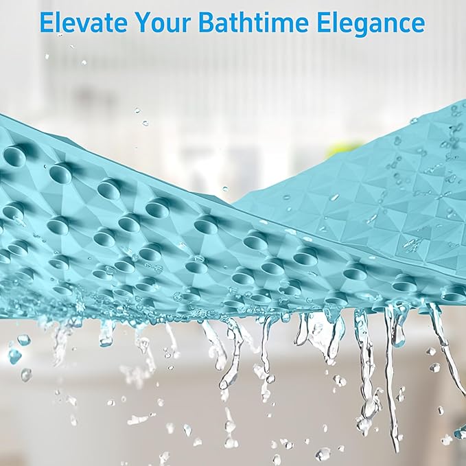 Non Slip Bathtub Mat for Bath Tub Shower Safety - Natural Rubber Mat with Suction Cups ＆ Drain Holes - BPA/PVC Free Large Bathroom Mat - Machine Washable - Unique Diamond Pattern - 17 × 35 Inch