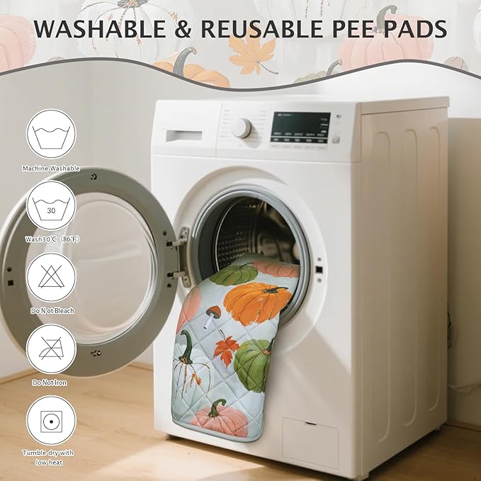 IEUUMLER Washable Pee Pads for Dogs, 2 Pack Pumpkin Pattern Reusable Waterproof Puppy Potty Pads, Non-Slip Absorbent Pet Training Pads for Playpen Crate Bed EU016 Grey Pumpkin, 36x24