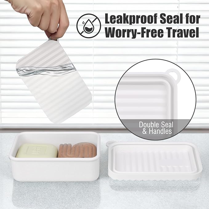 Extra Large Silicone Soap Case for 10oz Duke Cannon Bar Soap – Leakproof Travel Soap Holder with Self-Draining Lid - Large Capacity, Durable, Impact-Resistant, Stain-Resistant (Milky White)