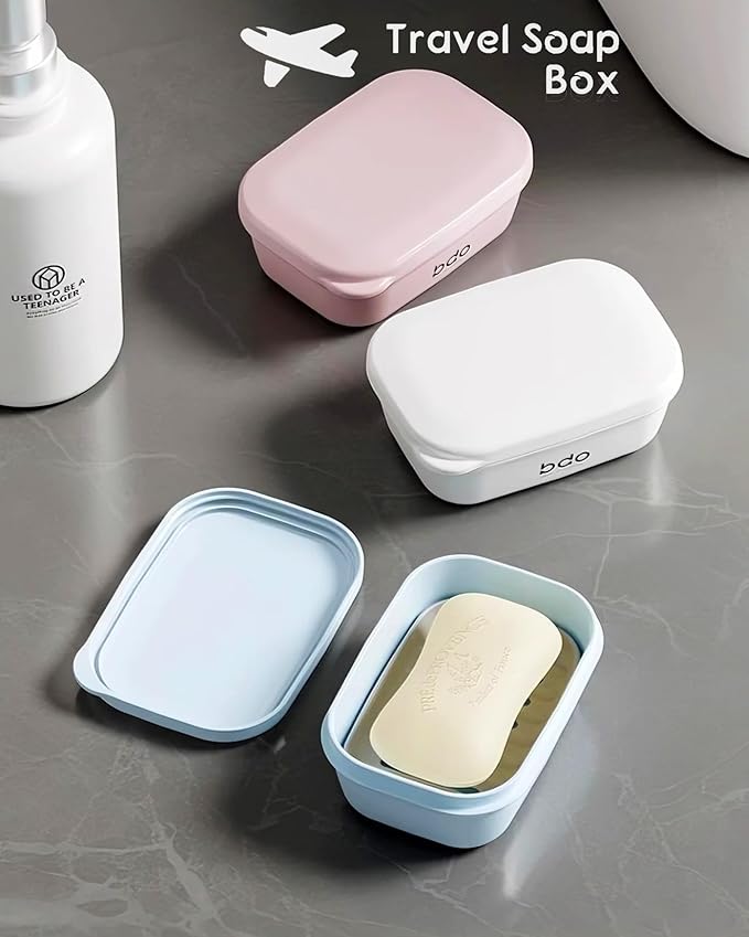 Travel Essentials Soap Holder with Lid,Leakproof Soap Dish with Drainage Layer, Portable Travel Soap Bar Case for Camping, Gym, Bathroom,Kitchen,Dormitory,Hotel(White)