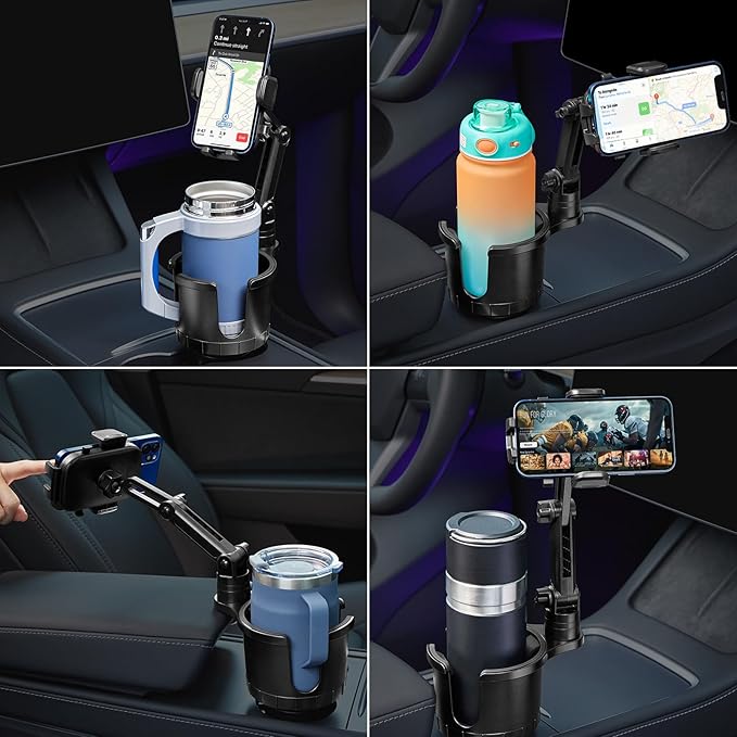 This Hill 2-in-1 Car Cup Phone Holder Expander with Adjustable Base, 360 Rotation, Compatible with iPhone, Samsung & All Smartphones up to 7" (Black)