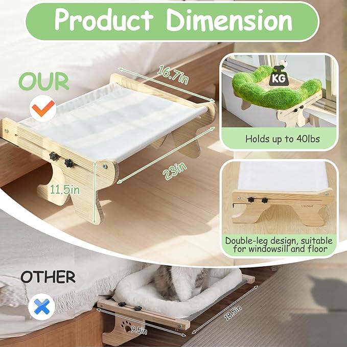 Woochpet cat Window Perch for Indoor Cats Large Window Hammock with Washable Cover Suitable for All Seasons cat Window Bed for Adults Cats and Kittens(Plant Green)