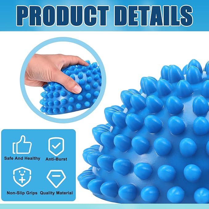 Threlaco 2 Pcs Half Round Massage Ball for Feet Blue Spiky Massage Ball for Kids Adults Sports, Stability Training, Muscle Balancing Therapy, Yoga Gymnastics Exercise