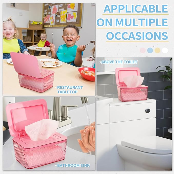 Whiidoom Wipes Dispenser, One-Handed Operation Wipe Holder for Baby & Adult, Seal-Designed Wipes Container for Bathroom Keep Diaper Wipes Fresh (2 Pack Pink)