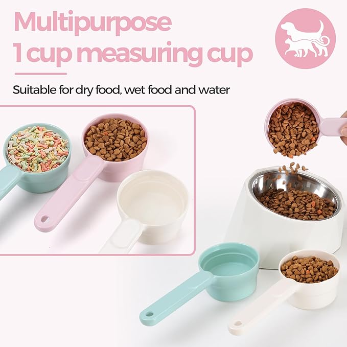 MSBC Melamine Pet Food Scoop, Cat Food Measuring Cups, Comfortable Long Handle Scoop for Dog, Cat, Ferret and Rabbit Food, 1 Cup Size Pet Food Feeding Scoop Dishwasher Safe (Pink