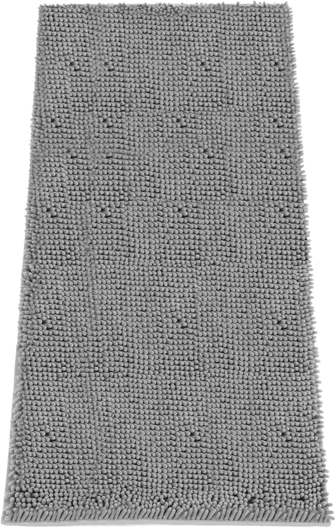 Absorbent Dog Door Mat for Muddy Paws, 60" x 24" Chenille Indoor Mats for Entryway, Trap Dirt Front Door Mat Indoor Entrance Washable Non Slip Soft Light Grey