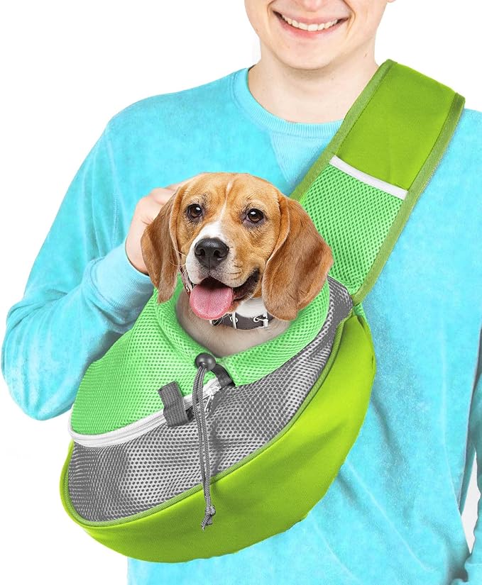 Cuddlissimo! Pet Sling Carrier - Small Dog Puppy Cat Carrying Bag Purse Pouch - For Pooch Doggy Doggie Yorkie Chihuahua Baby Papoose Bjorn -Hiking Travel Front Chest Body Holder Pack To Wear (Green-L)