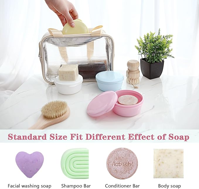 Round Travel Soap Case for Valentines Day - 4 Pack Bar Soap Holder, Travel Soap Container with Lid for Camp, Gym, Hiking - Keeps Toiletries Organized