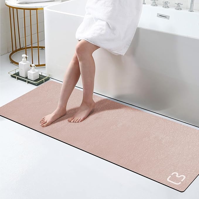Blush Pink Diatomaceous Earth Bath Mat 15.7"x47.2" Extra Long Bathroom Mat Large Fast Dry Super Absorbent Non-Slip Rubber Backed Shower Mat Bath Rugs Mats for Bathroom Floor, Tub, Shower, Sink