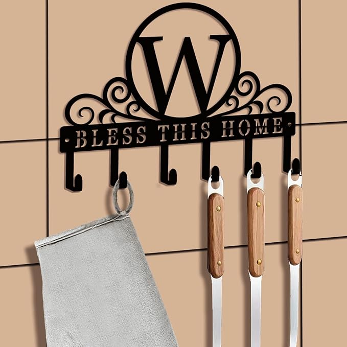 Metal Letter W Key Holder for Wall, Decorative Metal Key Holder Wall Mount, Key Hooks Coat Rack Monogram Wall Decor, Perfect for Bathroom, Living Room, Kitchen, Anniversary Housewarming Gift
