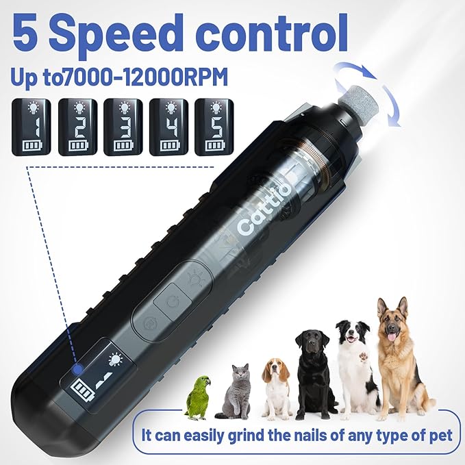 Dog Nail Grinder - Professional Electric Dog Nail Trimmer for Dogs & Cats Quiet Painless Grooming & Smoothing Dog Nail Clipper & File Included - Suitable for Small Medium Large Pets (Black)