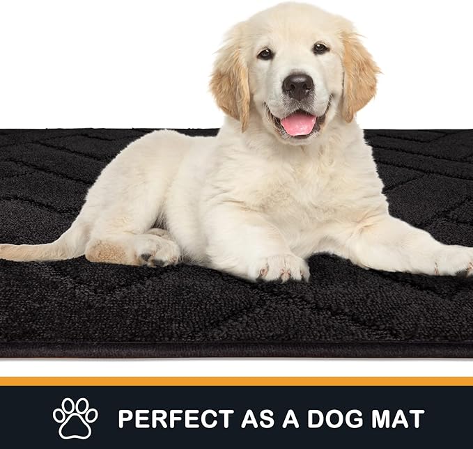 PURRUGS Dirt Trapping Door Mat 32" x 47", Non-Slip Machine Washable Entry Rug, Dog Doormat, Indoor Front Door Mat, Super Absorbent Entryway Rug for Muddy Shoes & Paws, Black