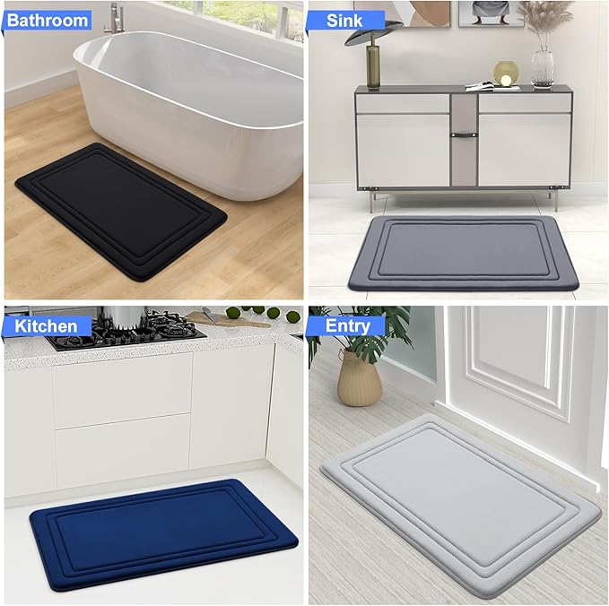 Grandaily Memory Foam Bath Mat Rug 59x24, Ultra Soft, Non-Slip and Absorbent Bathroom Rugs, Machine Wash Dry, Comfortable Bath Carpet for Bathroom Floor, Tub and Shower, Dark Grey