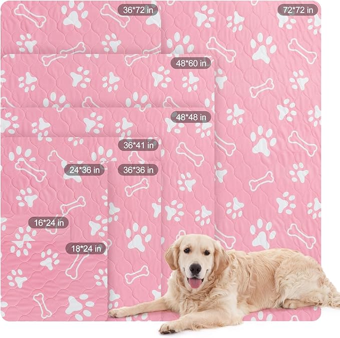 BEAUTYZOO Washable Pee Pads for Dogs, 72" x 72" Extra Large Reusable Puppy Pads, Absorbent Potty Training Dog Mats, Non-Slip Pet Whelping Pads for Incontinence, Housebreak, Crate, Bed, Playpen, Pink