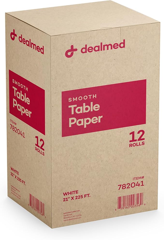 Dealmed Exam Table Paper (12 Rolls) 21” x 225' Smooth, White Medical Exam Cover for Doctor’s Offices, Medical Facilities, Patternmaking, Tracing and More