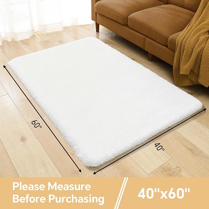 White Bathroom Rugs 40"x60" – Oversized Plush Non-Slip Microfiber Bath Mat, Absorbent & Washable – Ideal for Large Bathrooms or Living Rooms