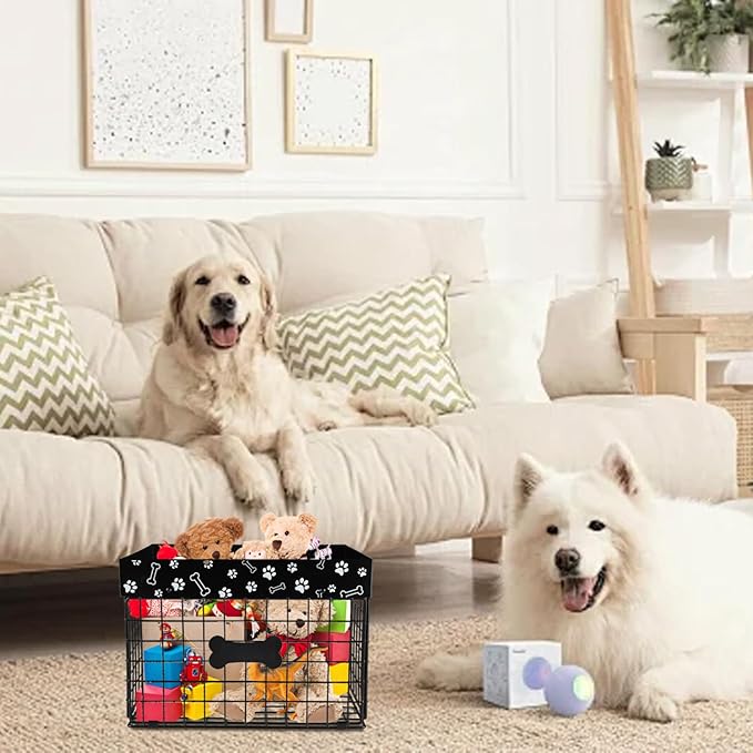 Geyecete Large Dog Toy Organizer - Chew-Proof Wire Folding Basket - Personalizable Dog Toy Box - Caddy - Black