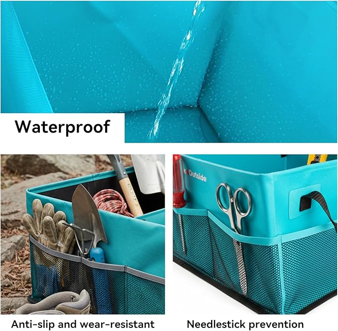 Collapsible Waterproof Car Trunk Organizer, Soft PVC Storage Bin with Rugged PVC-Coated Fabric for SUV & Truck (Aqua Blue, REG)