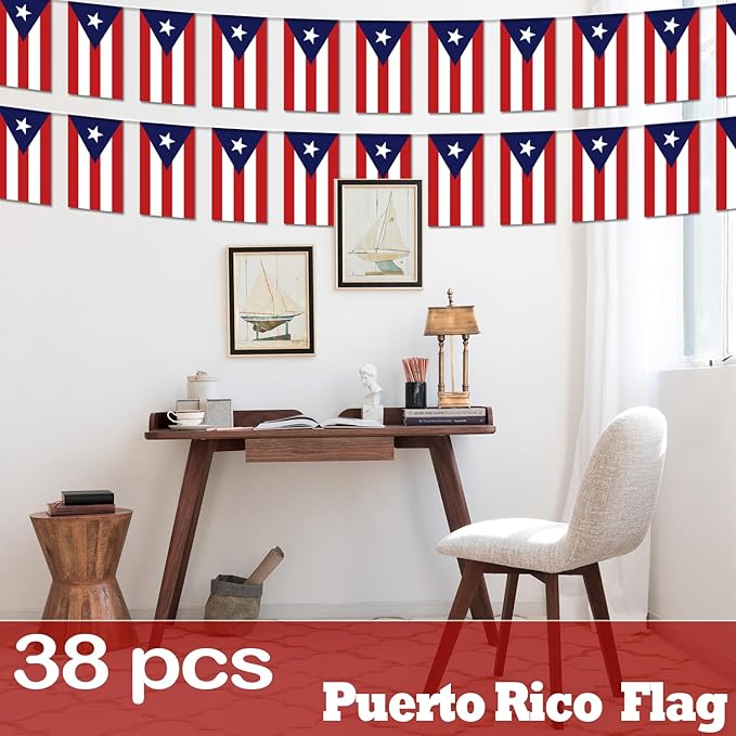 Puerto Rico String Flag Pennant Banner - 38 Flags, 42 Feet Small Mini Puerto Rican Flags Bunting Banner for Country Decoration, School, Party, Sports Events