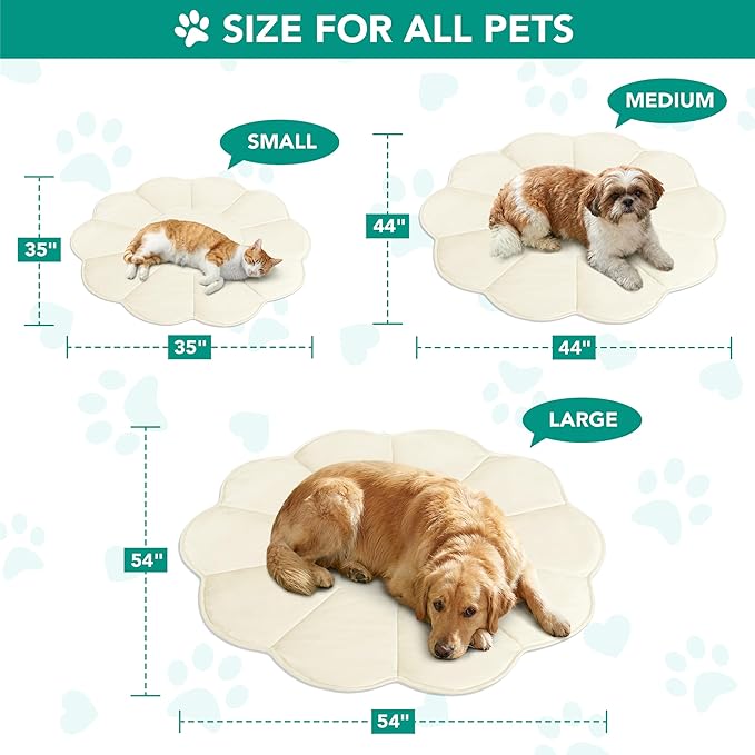 PetAmi Dog Cooling Mat, Flower Shape, Reversible Cooling Nylon Blanket Soft Fleece Pet Pad for Dogs Cats, Summer All Season Use Q-Max>0.3, Medium 44x44 in, Beige