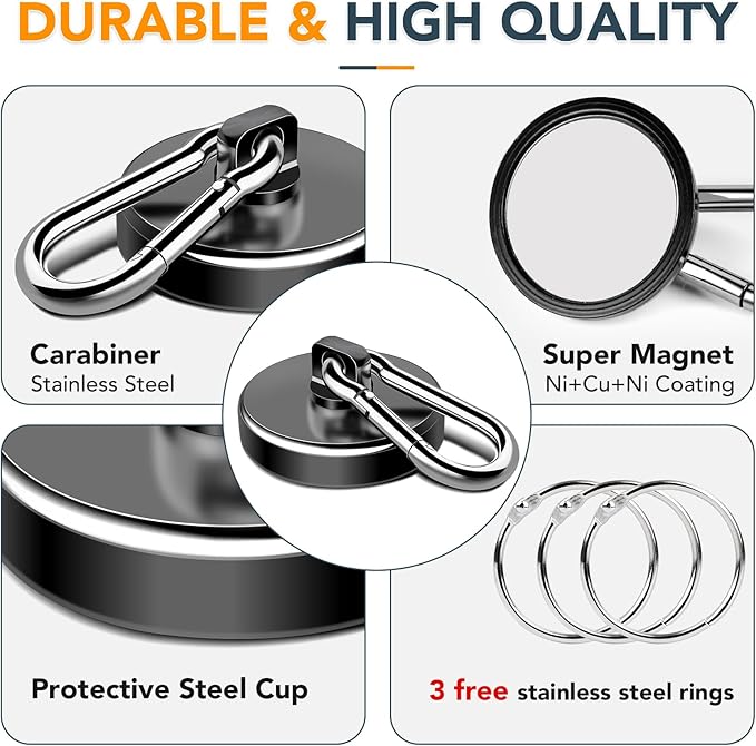 MIKEDE Magnetic Hooks Heavy Duty, 110LBS+ Strong Neodymium Magnets with Swivel Carabiner Hook, Black Magnetic Hangers Magnet Hooks for Locker, Home, Cruise Cabin, Office - 10 Pack