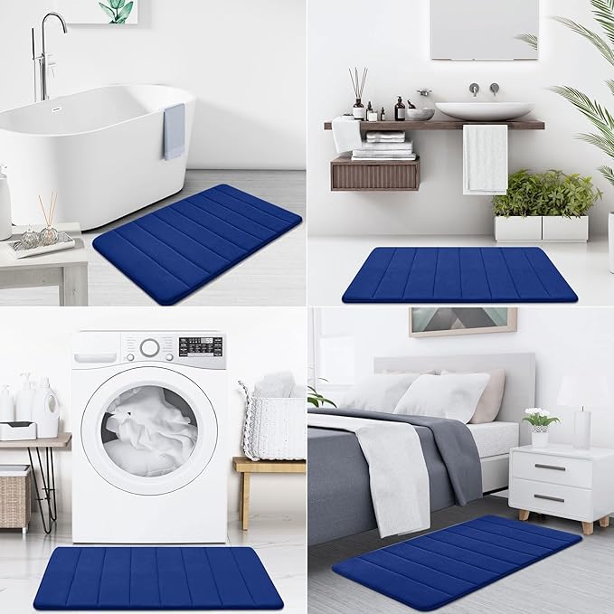Buganda Memory Foam Bath Mat, 59" x 34", Ultra Soft and Non-Slip Bathroom Rugs, Water Absorbent and Machine Washable Bath Rug Runner for Bathroom, Shower, and Tub, Navy Blue