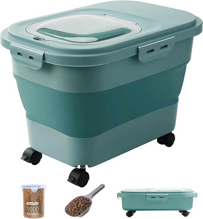 DDMOMMY 20-23 Lbs Dog Food Storage Container - Collapsible Dog Food Container with Attachable Casters and Scoop,Small Container, Pet Food Storage Containers to Keep Dry Food Fresh,Easy to Move