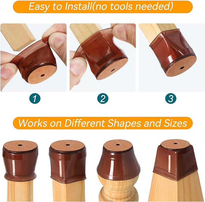 24 pcs Brown Chair Leg Floor Protectors, Furniture Felt Pads Silicone Covers caps for Chairs,Chair Leg Protectors for Hardwood Floors (Small fit:0.9''-1.29'')