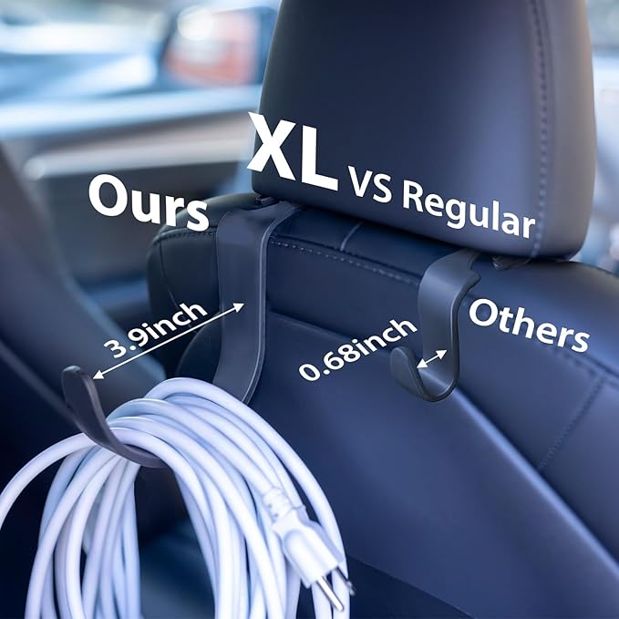 XL Headrest Hooks for Car, Heavy-Duty Car Seat Hooks for Backseat Purses, Bags & Groceries, Universal Headrest Organizer, Hard Hat Hanger for Truck, 4Pack