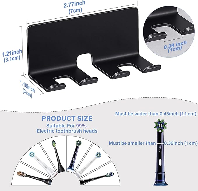 Electric Toothbrush Head Holder, Toothbrush Holders Wall Mounted, Electric Toothbrushs Holder, Bathroom Shower Tooth Brushing Holder, Tooth Brush Head Holder Organiser (Black, Small)