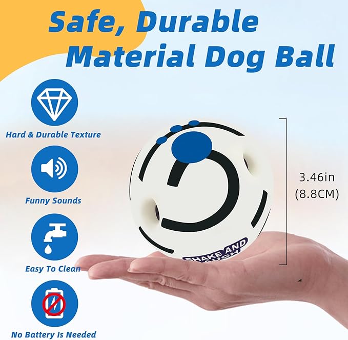 SHAKE AND LAUGH Glow in The Dark Dog Toys Ball, Interactive Dog Ball, Shaking with Gibbering Sound, M, 3.46 in (8.8 cm)
