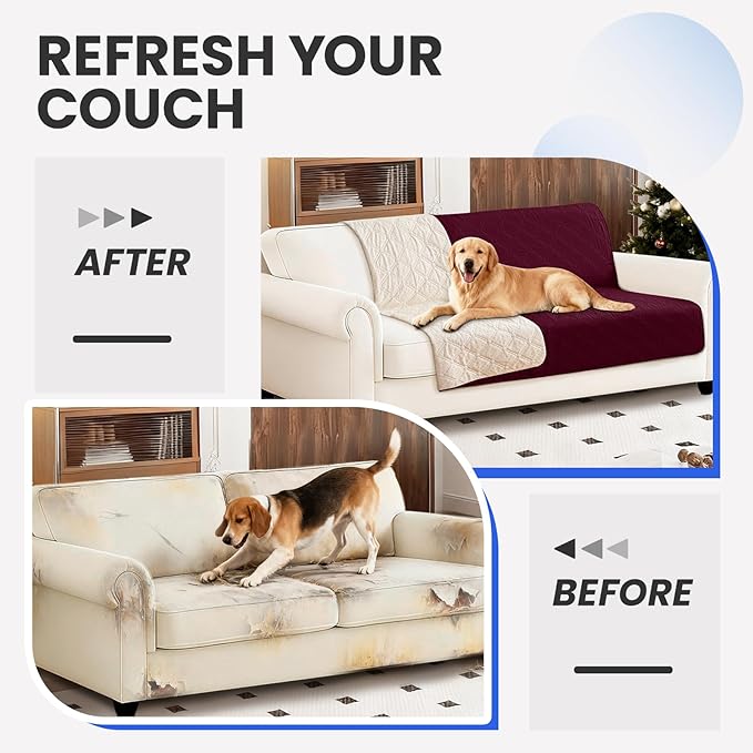 CYCMACO Waterproof Dog Bed Cover, Non-Slip Dog Blanket for Couch, Couch Covers for Dogs Washable, Pet Blanket for Furniture, Pet Bed Mat for Sofa, Car, Pet Supplies Christmas (68x82 Inch, Burgundy)