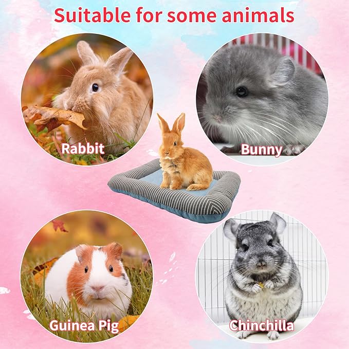 PINVNBY Rabbit Bed Cooling Pad, 20.8" L*16.9" W Bunny Self Bed Mat, Ice Silk Summer Pet Cooling Sleeping Pad, Portable Cage Liner Washable for Bunnies Guinea Pigs Chinchillas Hedgehog Ferrets