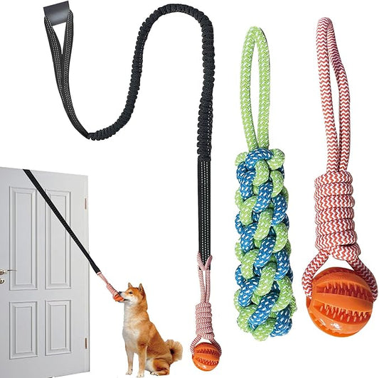 Interactive Dog Toys Tug of War Dog Toy for Small/Medium/Large Dogs,Teething Rope for Teeth Cleaning,Puzzle Ball for Chewing,Dog Bungee Tug Toy Kit, Blue