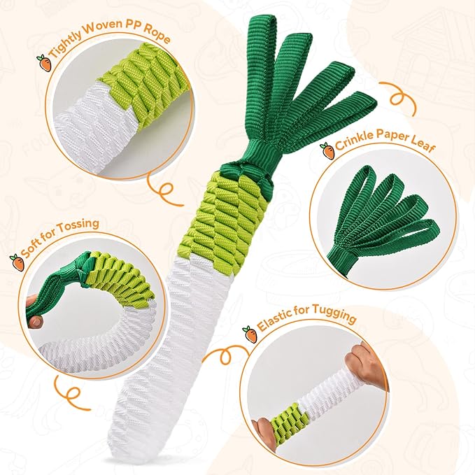 Dog Rope Toy 2PCS, Tug of War Dog Toy, Cute Carrot Dog Toy with Crinkle Paper Tags