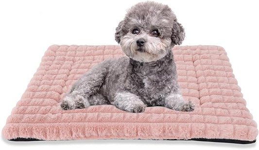 BVAGSS Dog Bed Washable Crate Mattress,Anti-Slip Memory Foam Soft Warm Pet Cushion for Small Medium Dogs, Calming Fluffy Sleeping Kennel Pad XH082 (24''x18'',Pink)