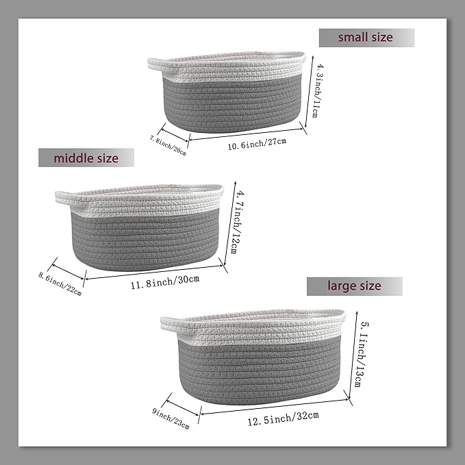 Woven Cotton Rope Gift Basket, Cotton Rope Basket for Closet Shelving Storage with Handles for Living Room, Bedroom(3PCS)
