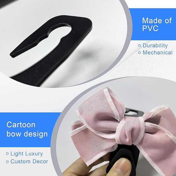 2 PCS Car Seat Headrest Hooks, Cute Bow Purse Hook Hanger for Car Headrest, Universal Purse Holder for Umbrella, Storage Bag, Coat (Pink)