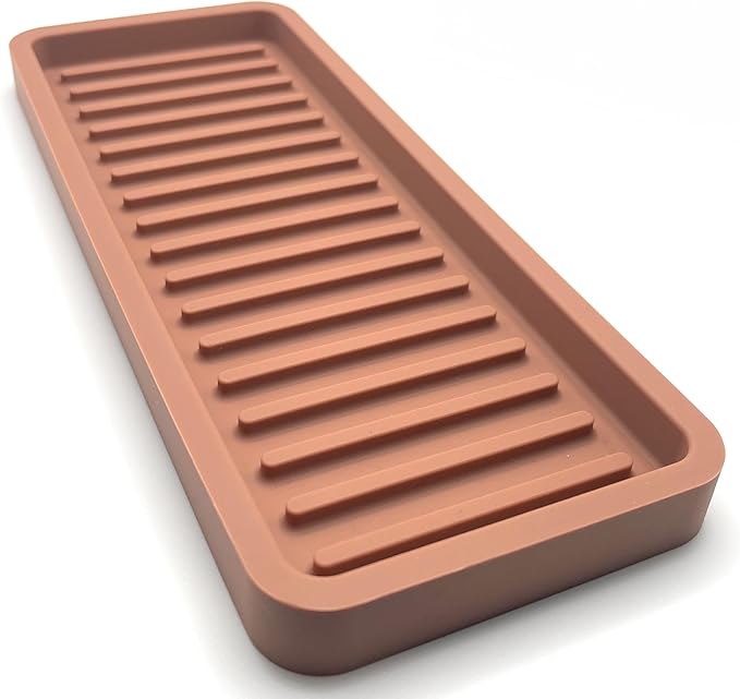 Happitasa Silicone Kitchen Sink Organizer Tray, Sponge Holder and Countertop Protector | Bathroom and Kitchen Soap Dish and Dispenser Tray (Mocha, 9"x3.5")