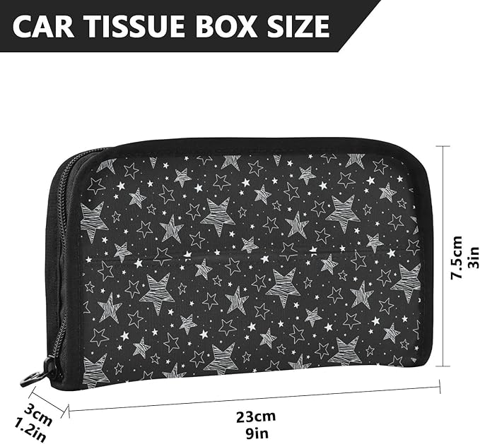 Car Tissue Holder Car Napkin Holder Car Tissue Box Dispenser Storage Case Sun Visor Mask Holder with Adjustable Straps Reusable Refillable Sliver Stars Black