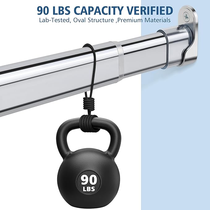 Oval Closet Rod for Hanging Clothes, 90 Lbs Heavy Duty, 17-31 Inch No-Cut Stepless Adjustable, Metal Hanging Rod for Wardrobe, Laundry Room, Closet (Chrome)