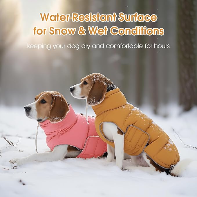 FUAMEY Dog Puffer Jacket for Small Dogs,Dog Cold Weather Coats Winter Dogs Down Jackets Waterproof Pet Snowsuits Warm Puppy Winter Vest Turtleneck Pets Adjustable Jackets Coats Mustard Yellow S