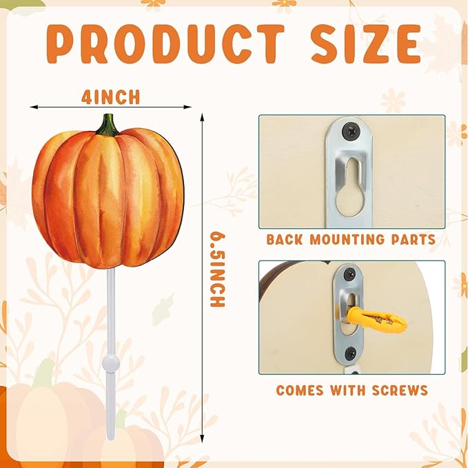 Weysat 4 Pcs Autumn Pumpkin Wall Hooks Pumpkin Key Holder Fall Towel Hooks Thanksgiving Wall Decor Heavy Duty Clothes Hanger for Fall Bathroom Living Room Decor